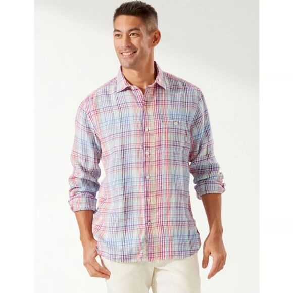 Tommy Bahama Havana Livin' Plaid Check Linen Button Down Shirt Mens XXL - Picture 1 of 9